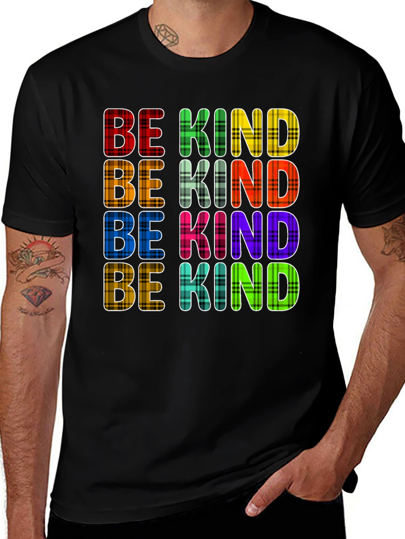 Be Kind Plaid T-Shirt - Trendy Graphic Tee