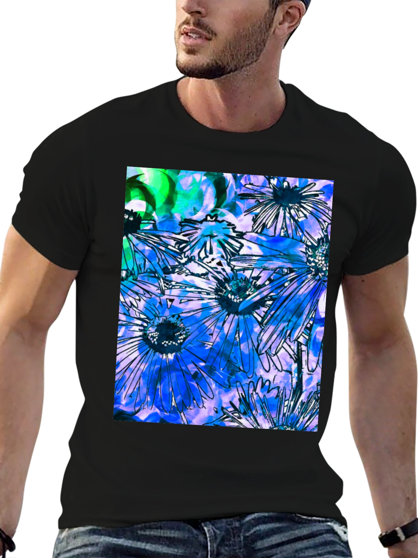 Floral Burst Graphic Tee - Black Cotton Blend