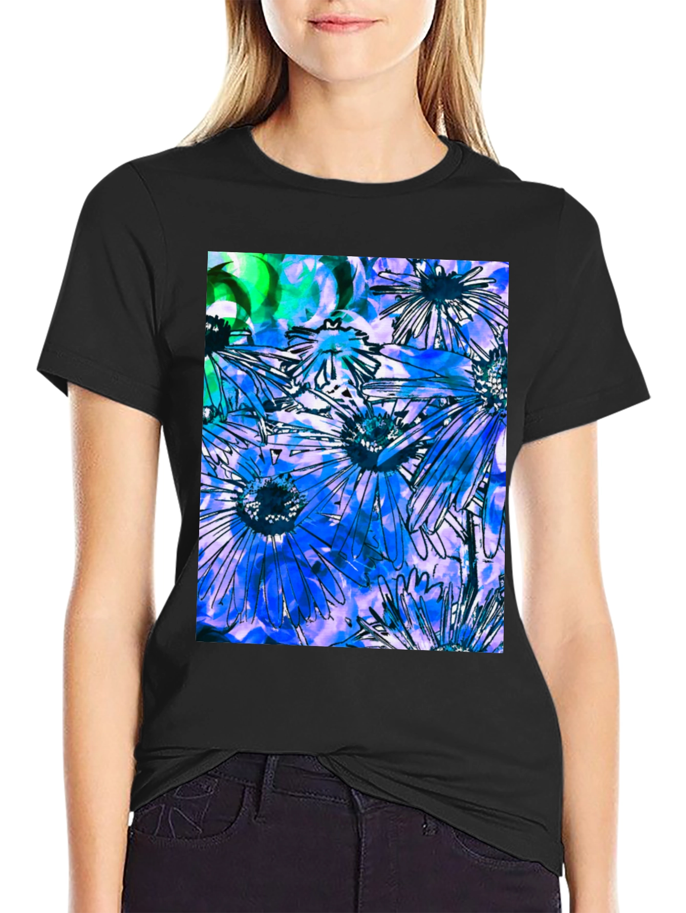 Floral Burst Graphic Tee - Black Cotton Blend