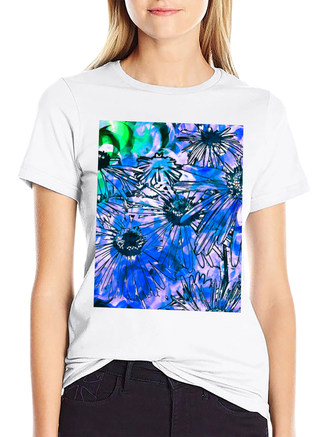 Floral Burst Graphic Tee - Black Cotton Blend
