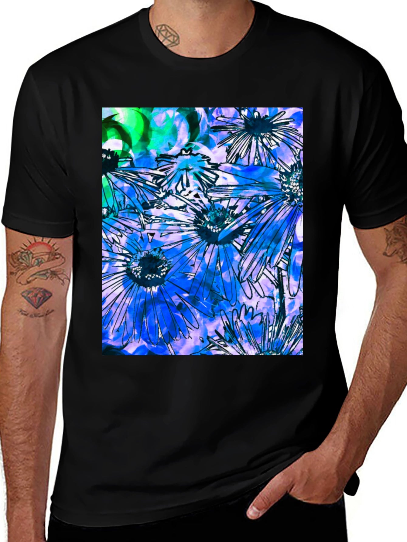 Floral Burst Graphic Tee - Black Cotton Blend