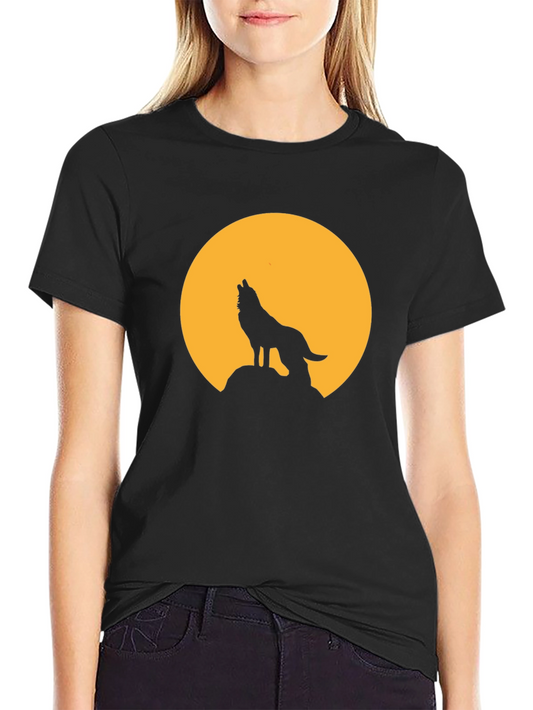 Wolf Howling at Moon Graphic Black T-Shirt
