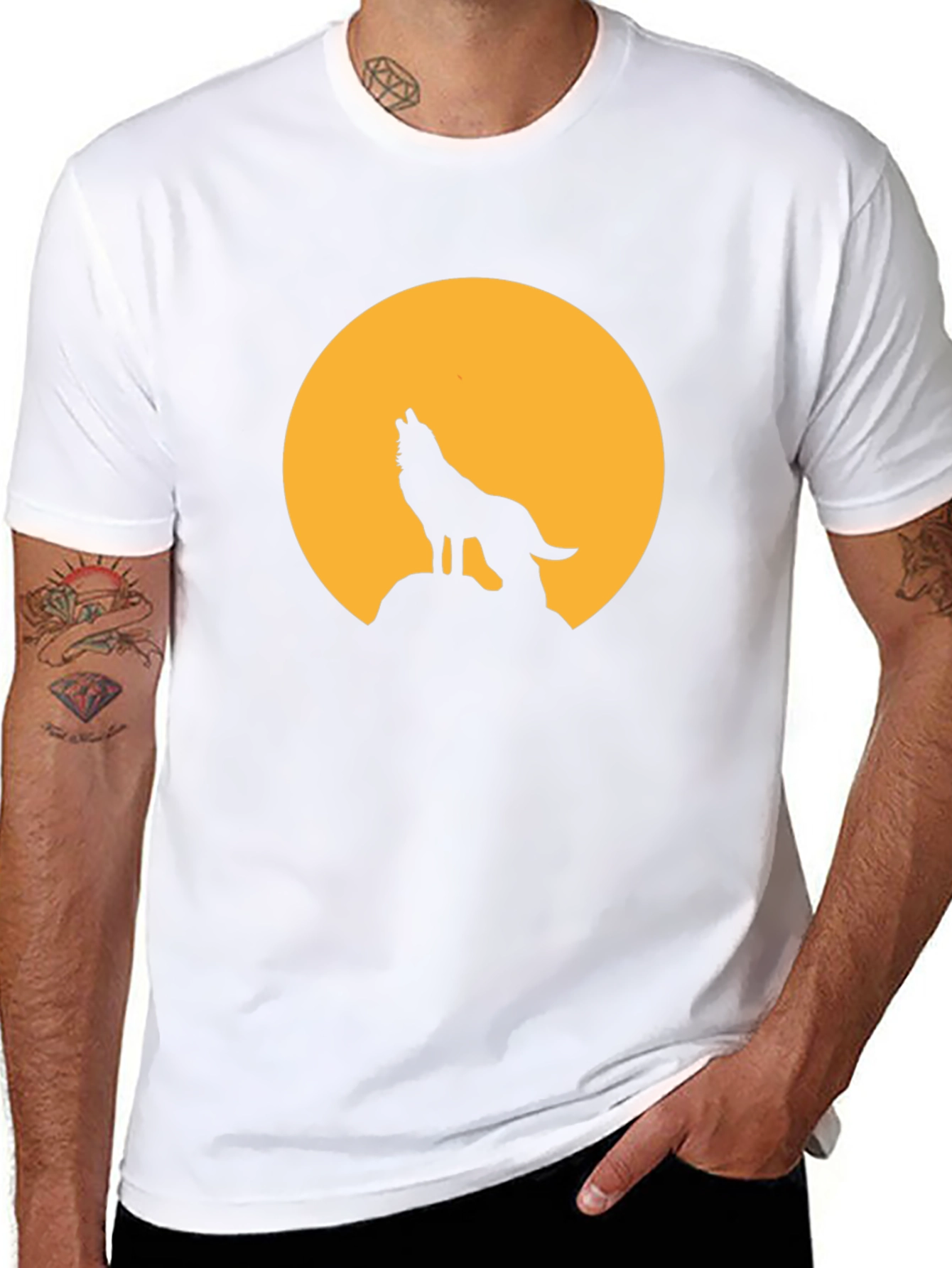 Wolf Howling at Moon Graphic Black T-Shirt