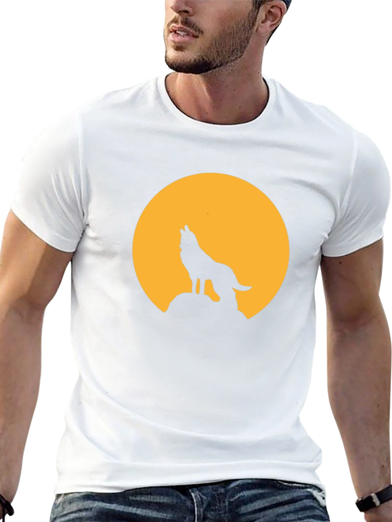 Wolf Howling at Moon Graphic Black T-Shirt