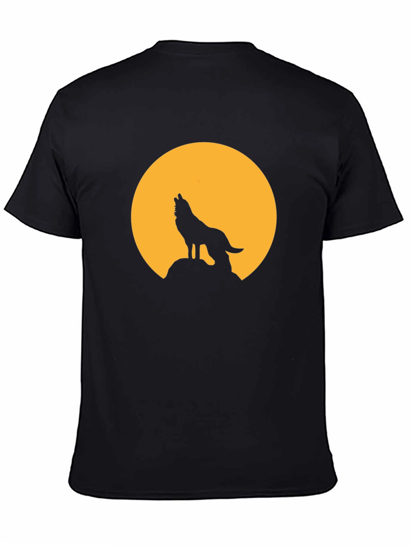 Wolf Howling at Moon Graphic Black T-Shirt