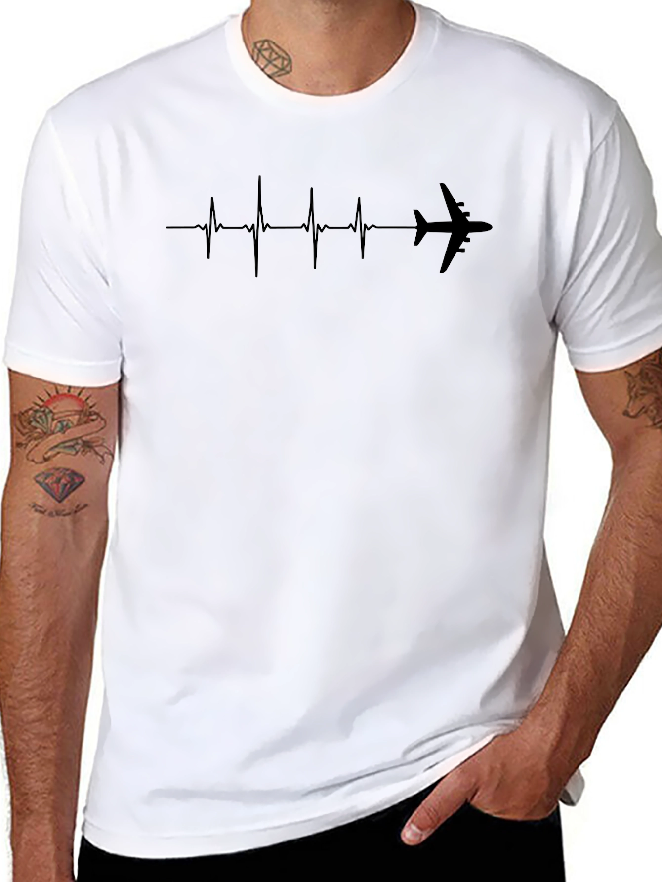 Pilot Heartbeat Black T-Shirt - Aviation Lover Tee
