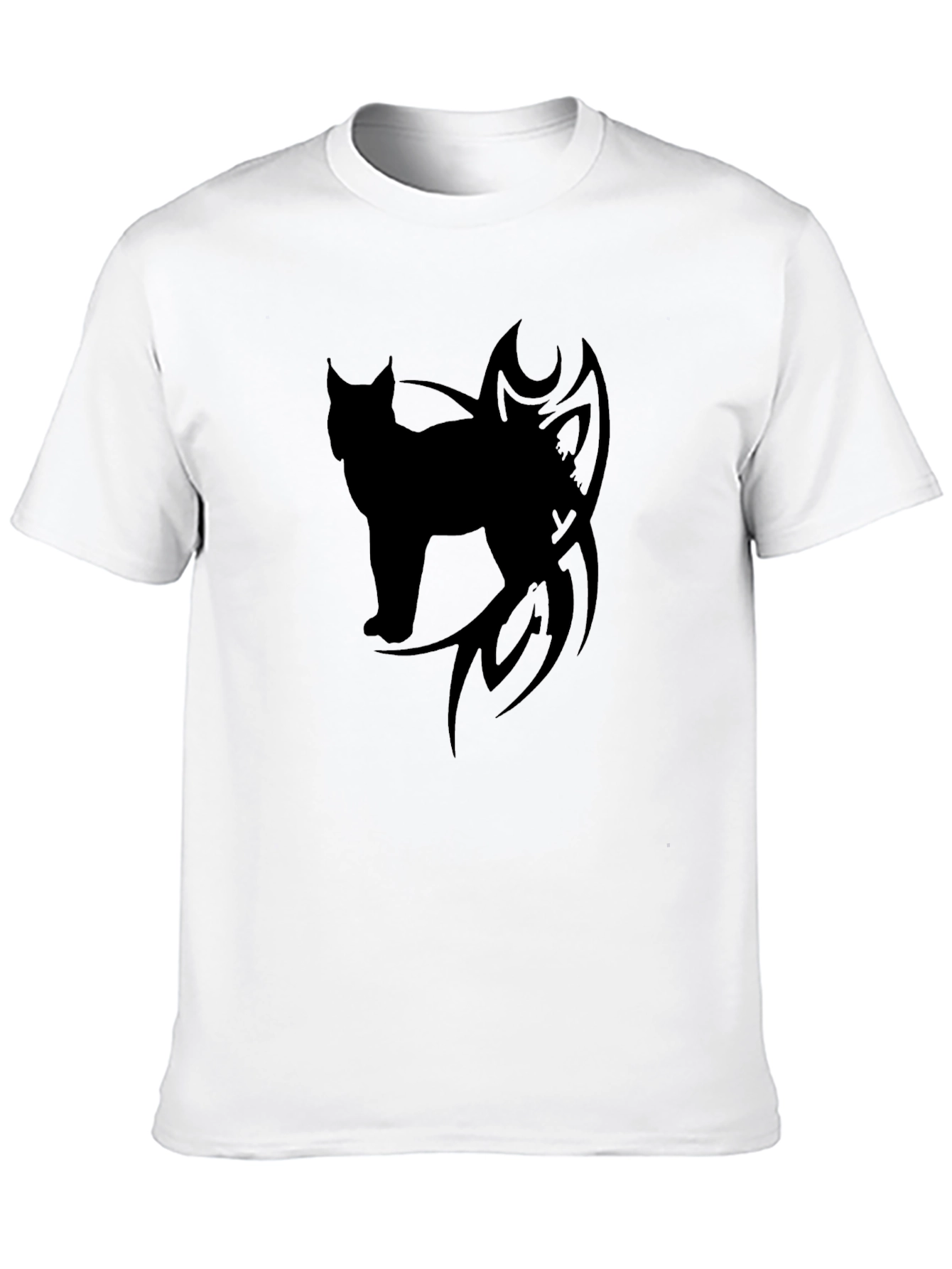 Mens Black T-Shirt with Lynx Tribal Design