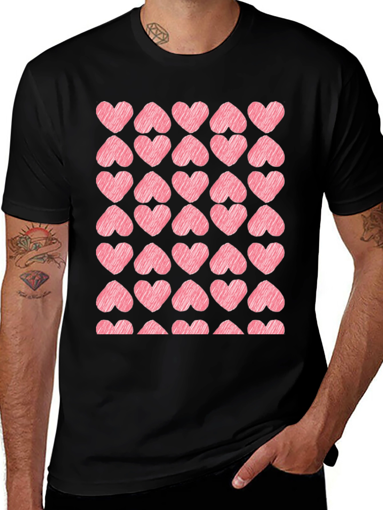Heart Scribble Graphic Black T-Shirt