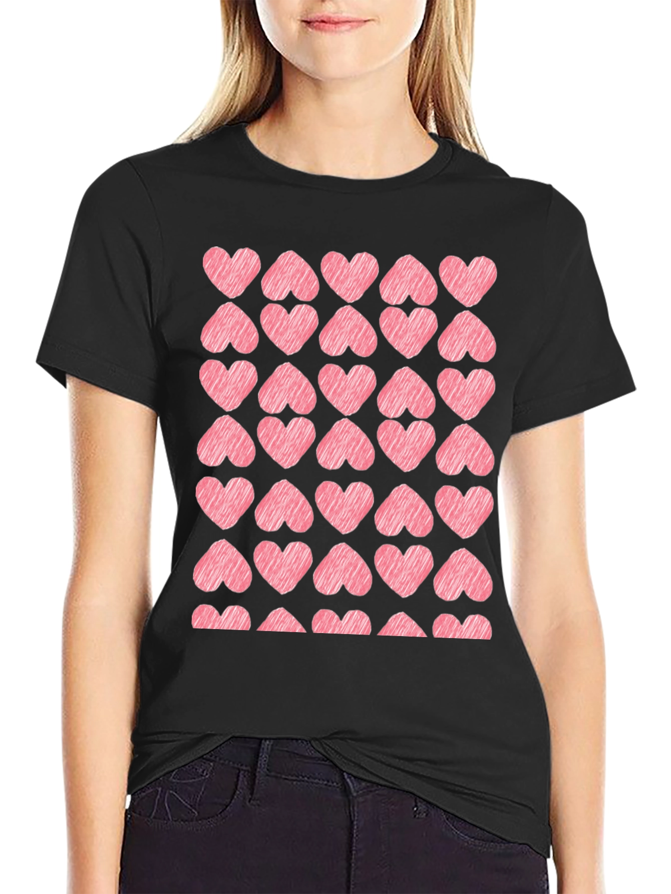Heart Scribble Graphic Black T-Shirt