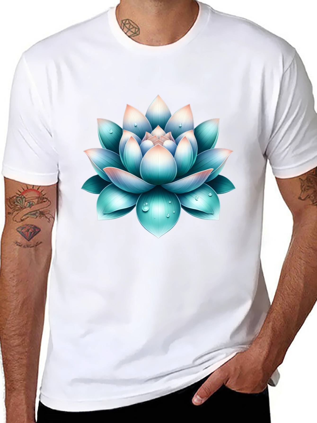 Lotus Flower Graphic Print Black T-Shirt