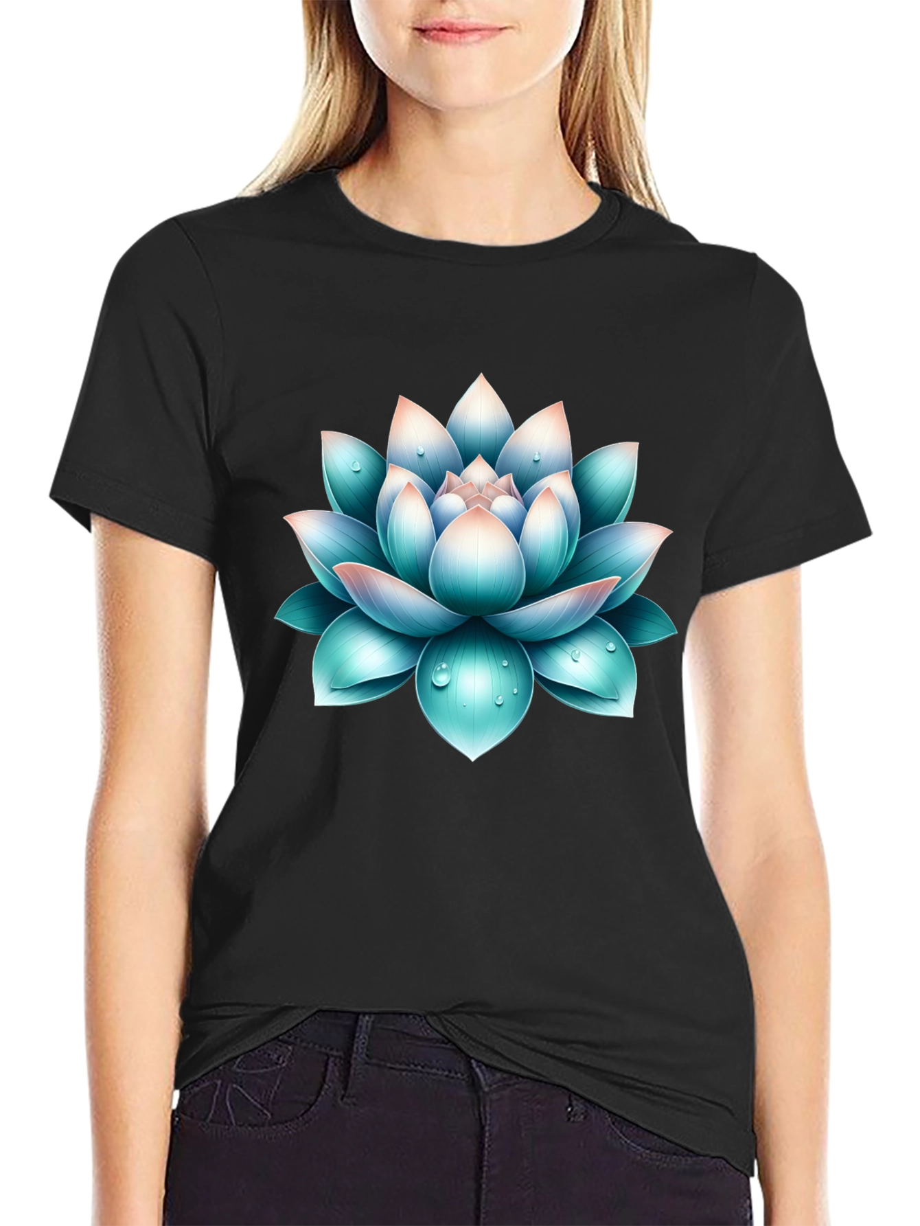 Lotus Flower Graphic Print Black T-Shirt