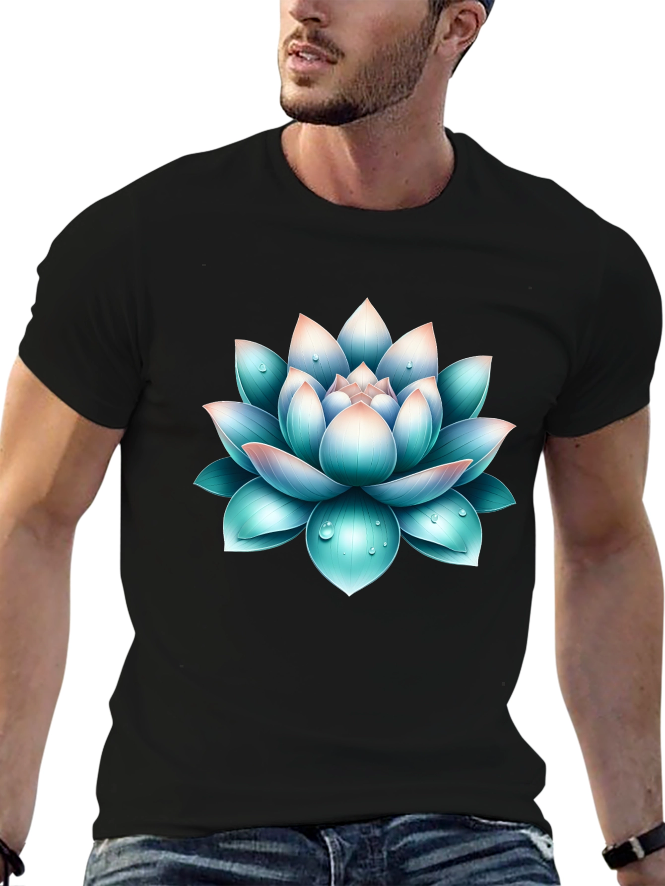 Lotus Flower Graphic Print Black T-Shirt