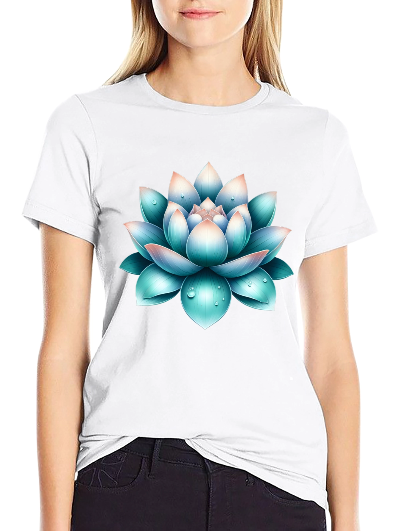 Lotus Flower Graphic Print Black T-Shirt