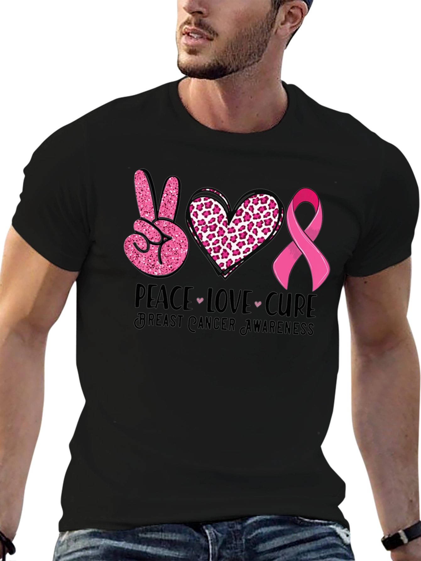 Peace Love Cure Breast Cancer Awareness T-Shirt