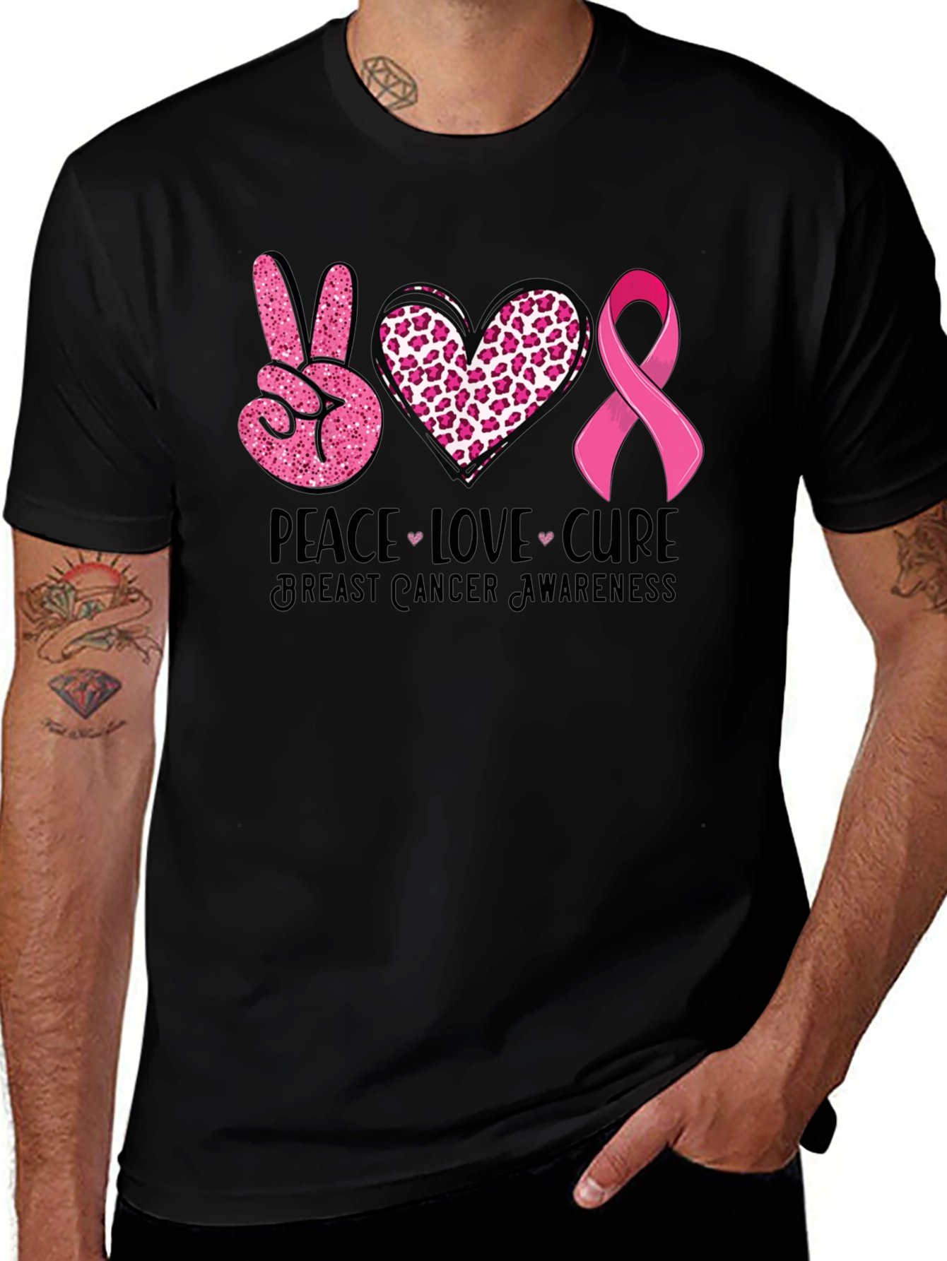 Peace Love Cure Breast Cancer Awareness T-Shirt