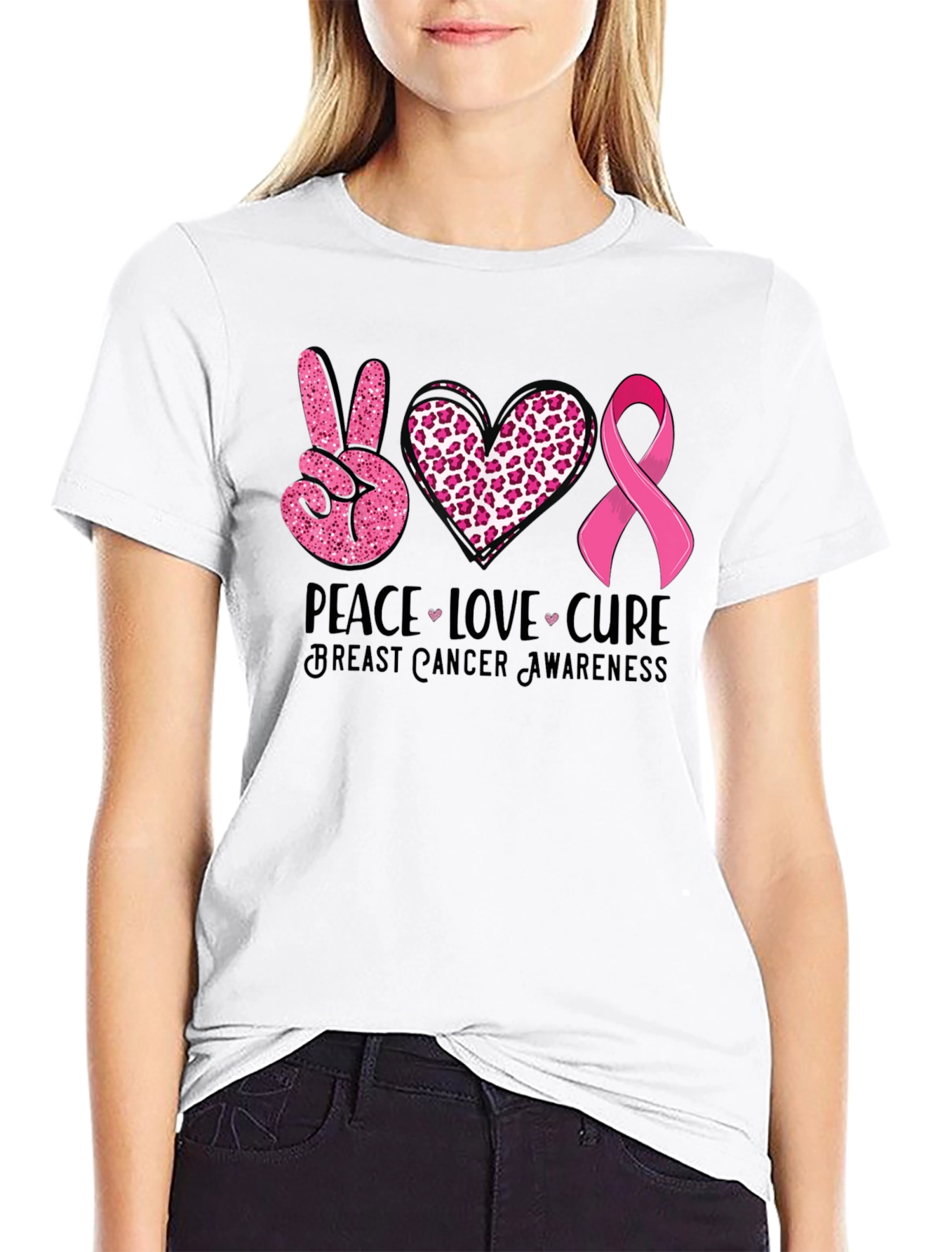 Peace Love Cure Breast Cancer Awareness T-Shirt