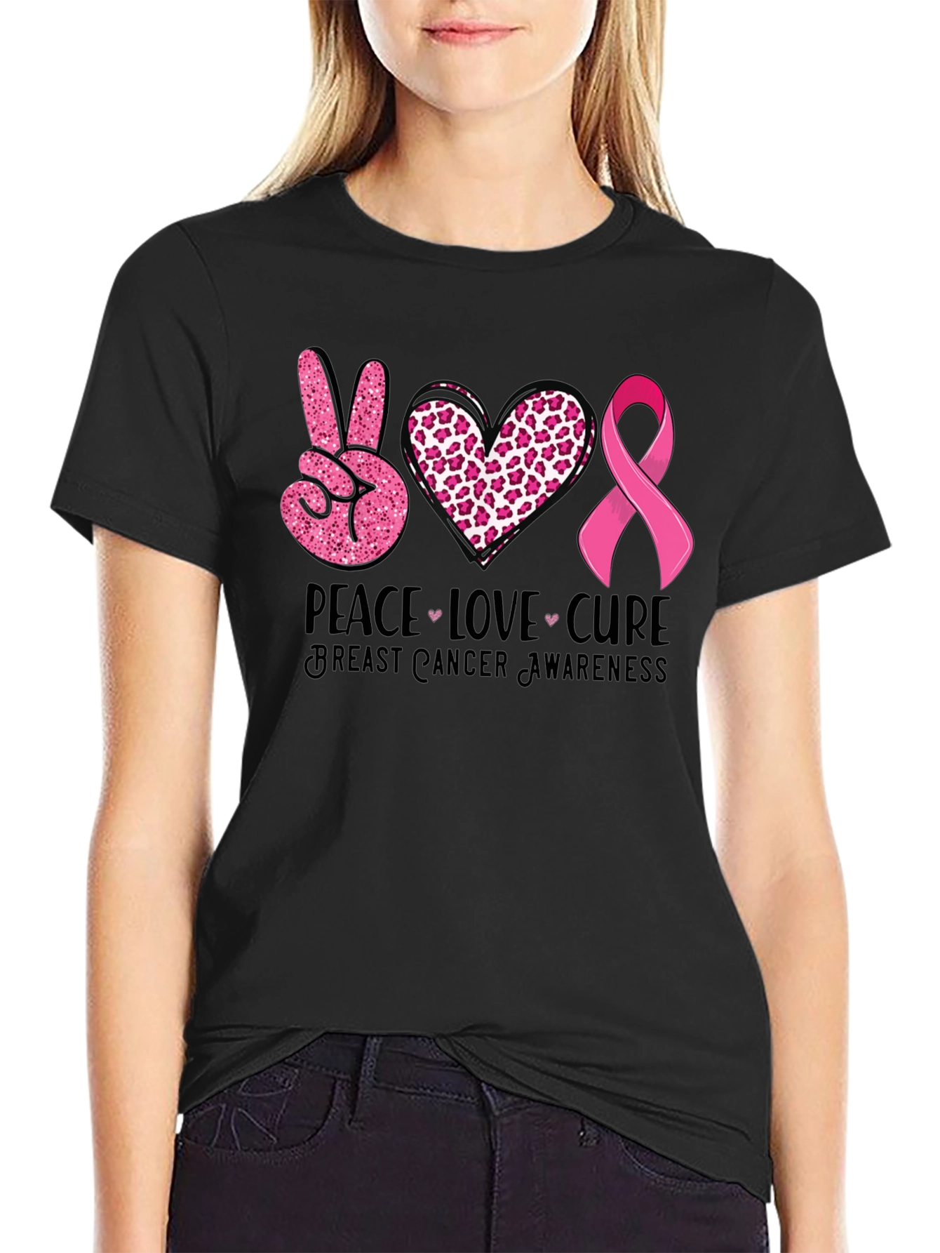 Peace Love Cure Breast Cancer Awareness T-Shirt