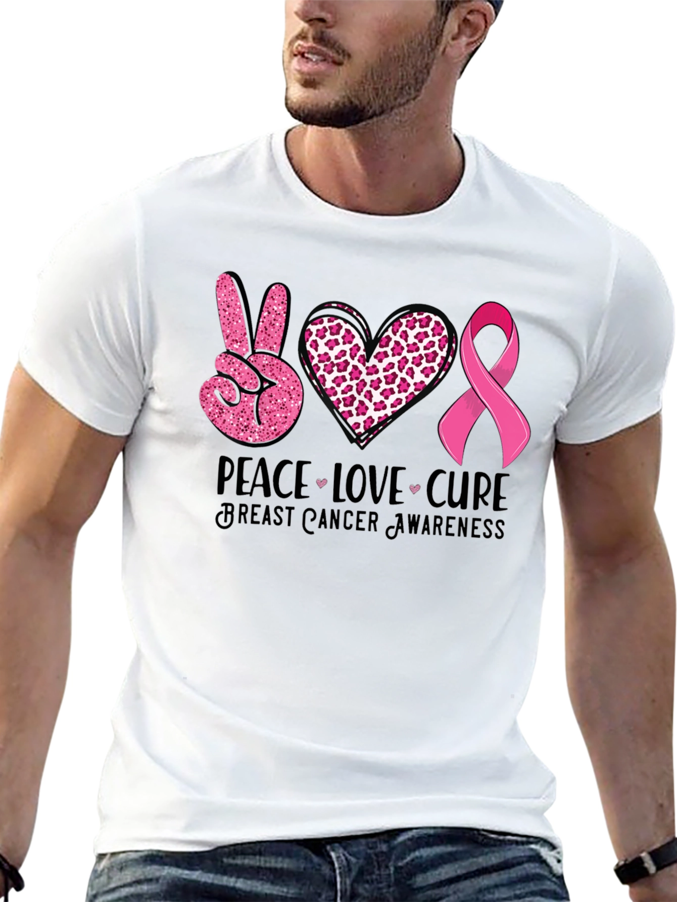 Peace Love Cure Breast Cancer Awareness T-Shirt
