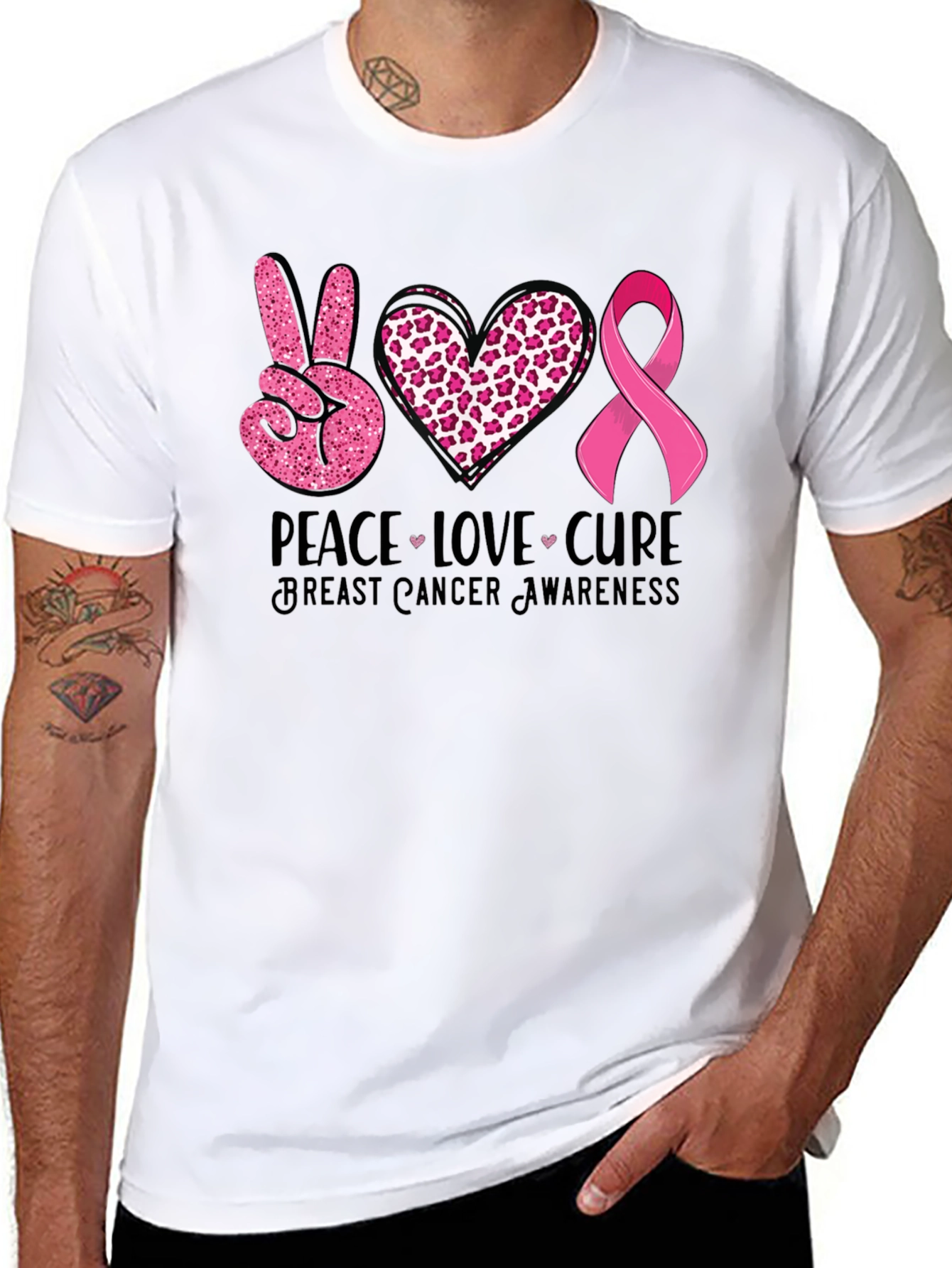 Peace Love Cure Breast Cancer Awareness T-Shirt