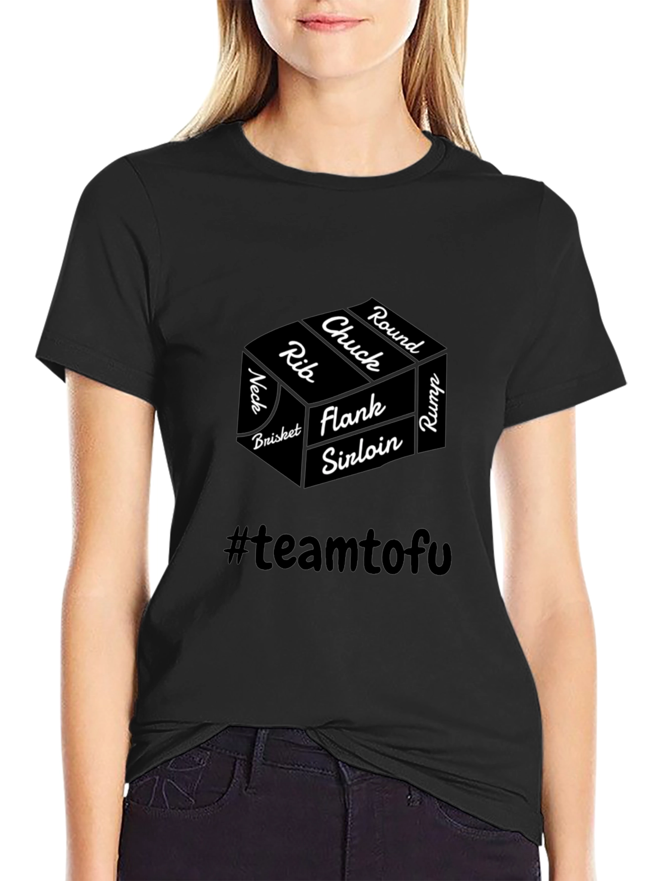 Funny Meat Cuts Team Tofu Black T-Shirt