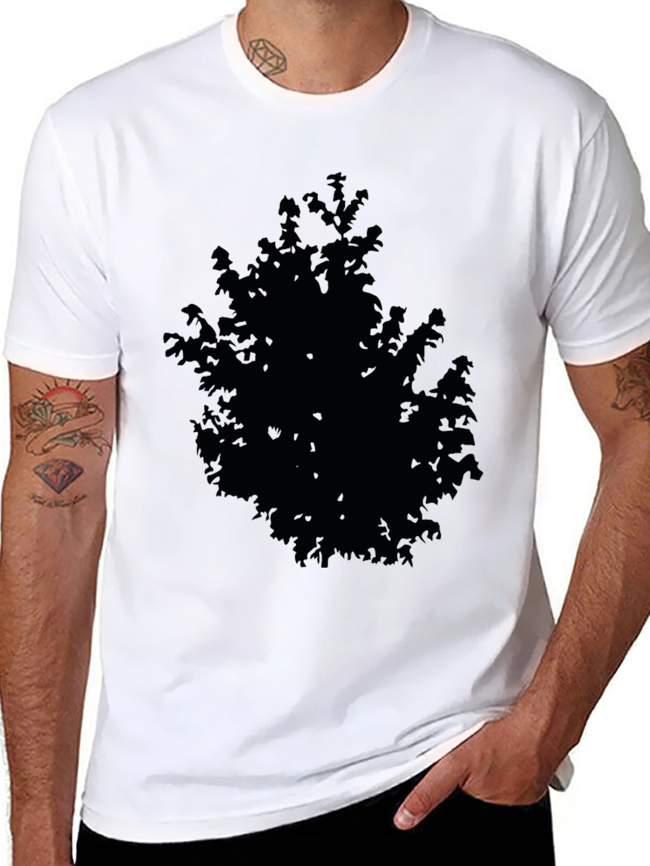 Black Tree Silhouette Graphic Tee - Mens Casual Shirt
