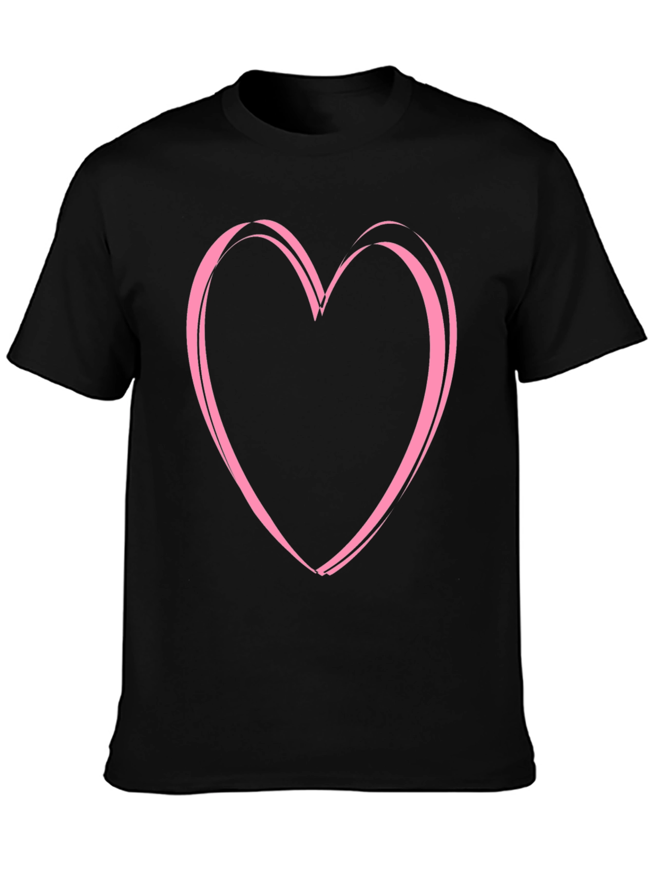 Pink Heart Graphic Black Tee - Casual Style