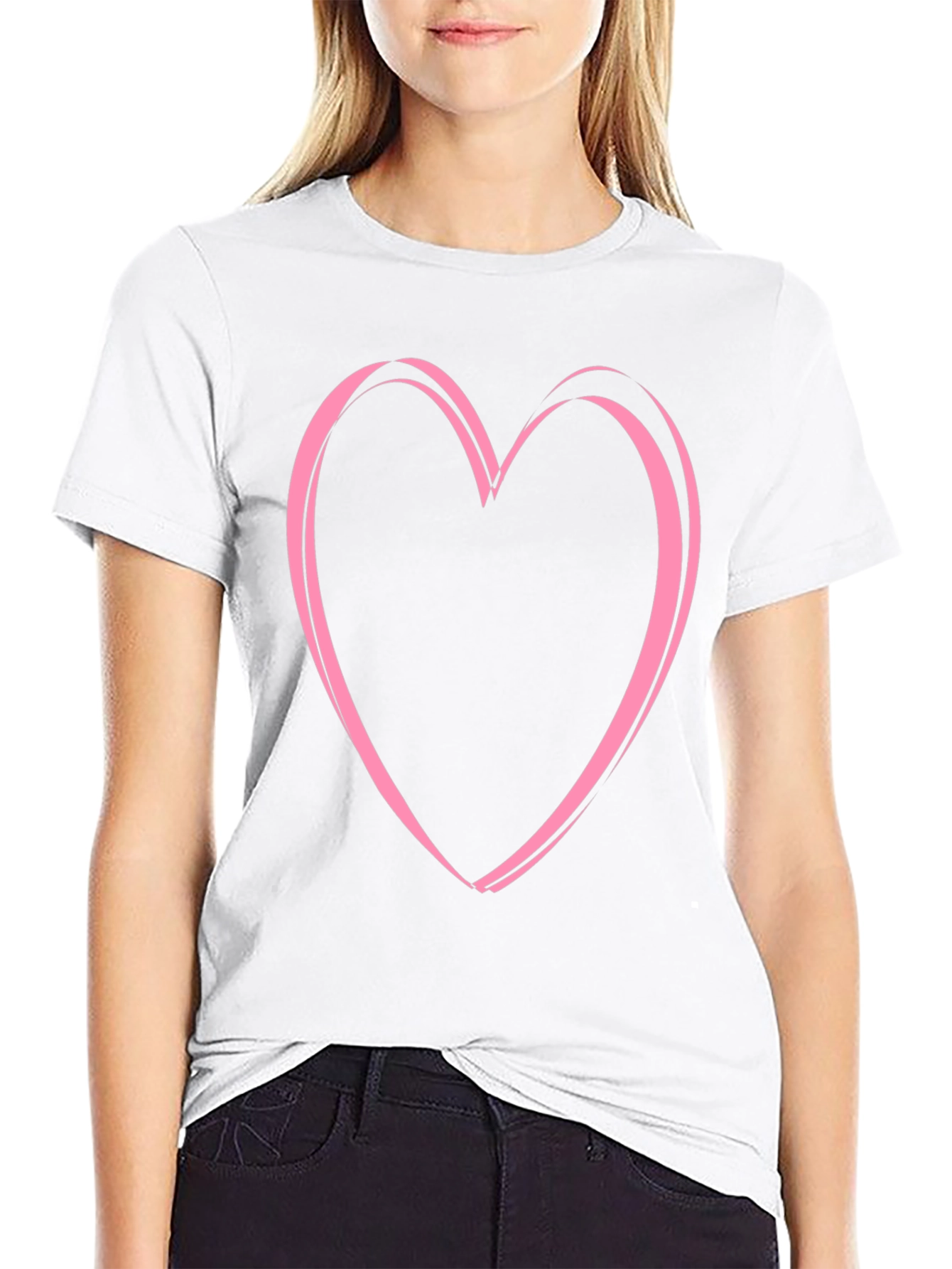 Pink Heart Graphic Black Tee - Casual Style