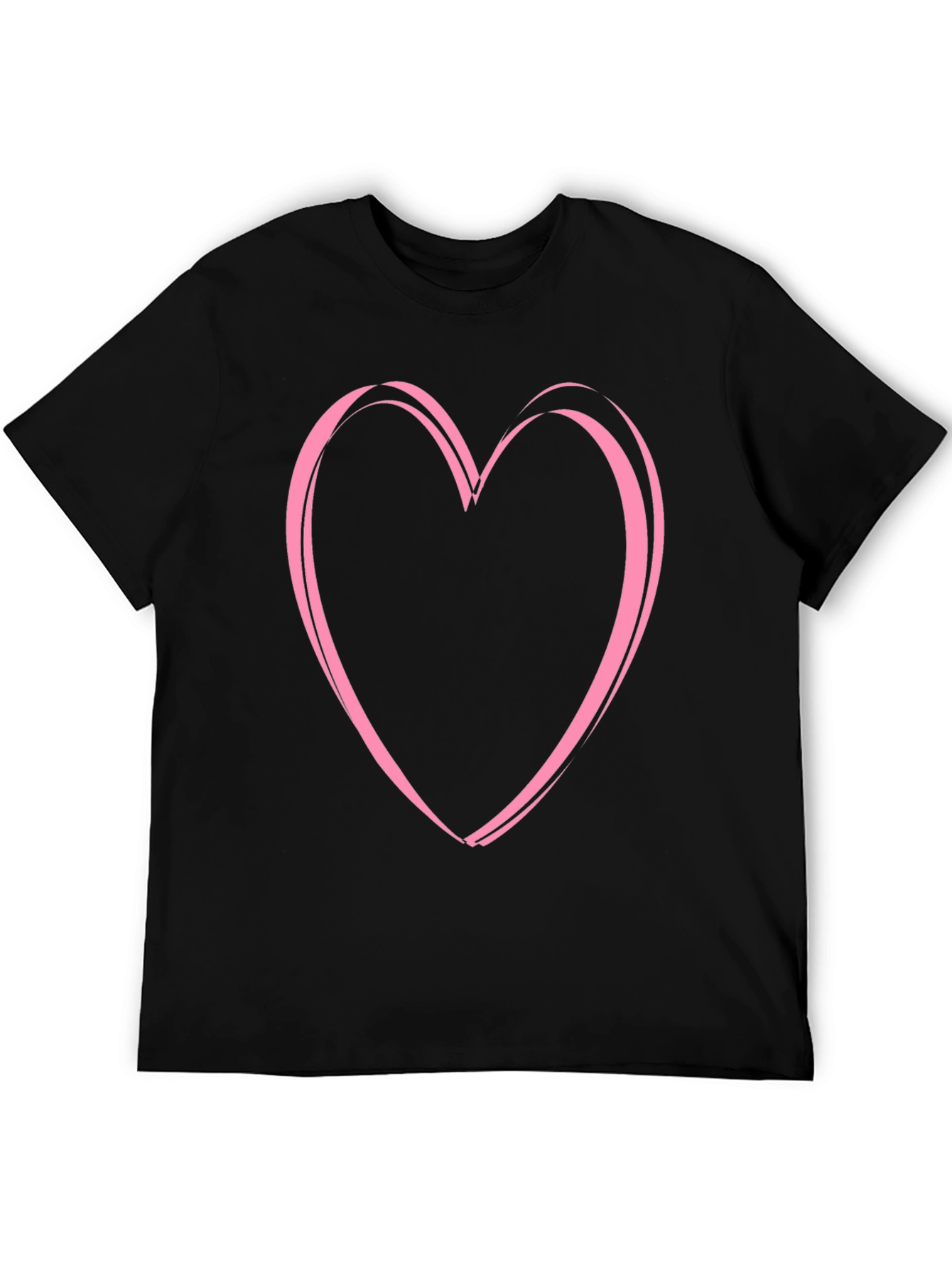 Pink Heart Graphic Black Tee - Casual Style