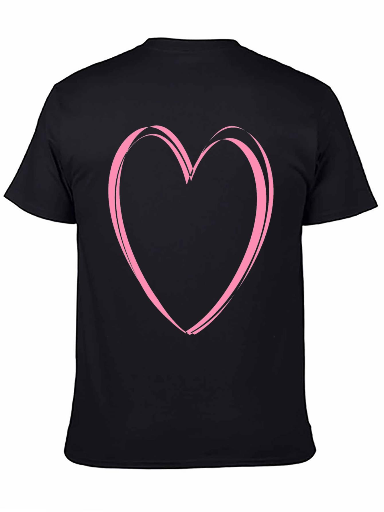 Pink Heart Graphic Black Tee - Casual Style