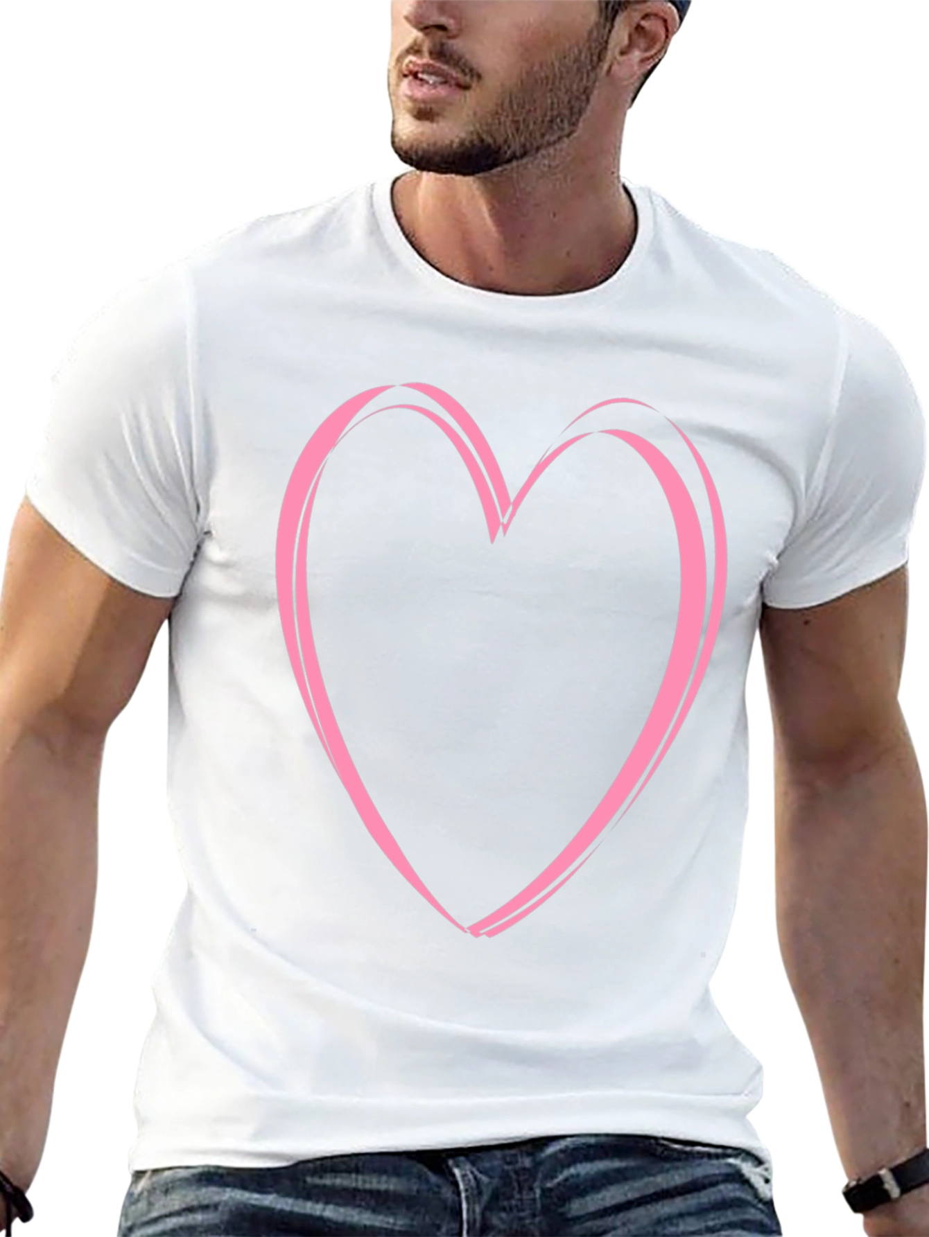 Pink Heart Graphic Black Tee - Casual Style