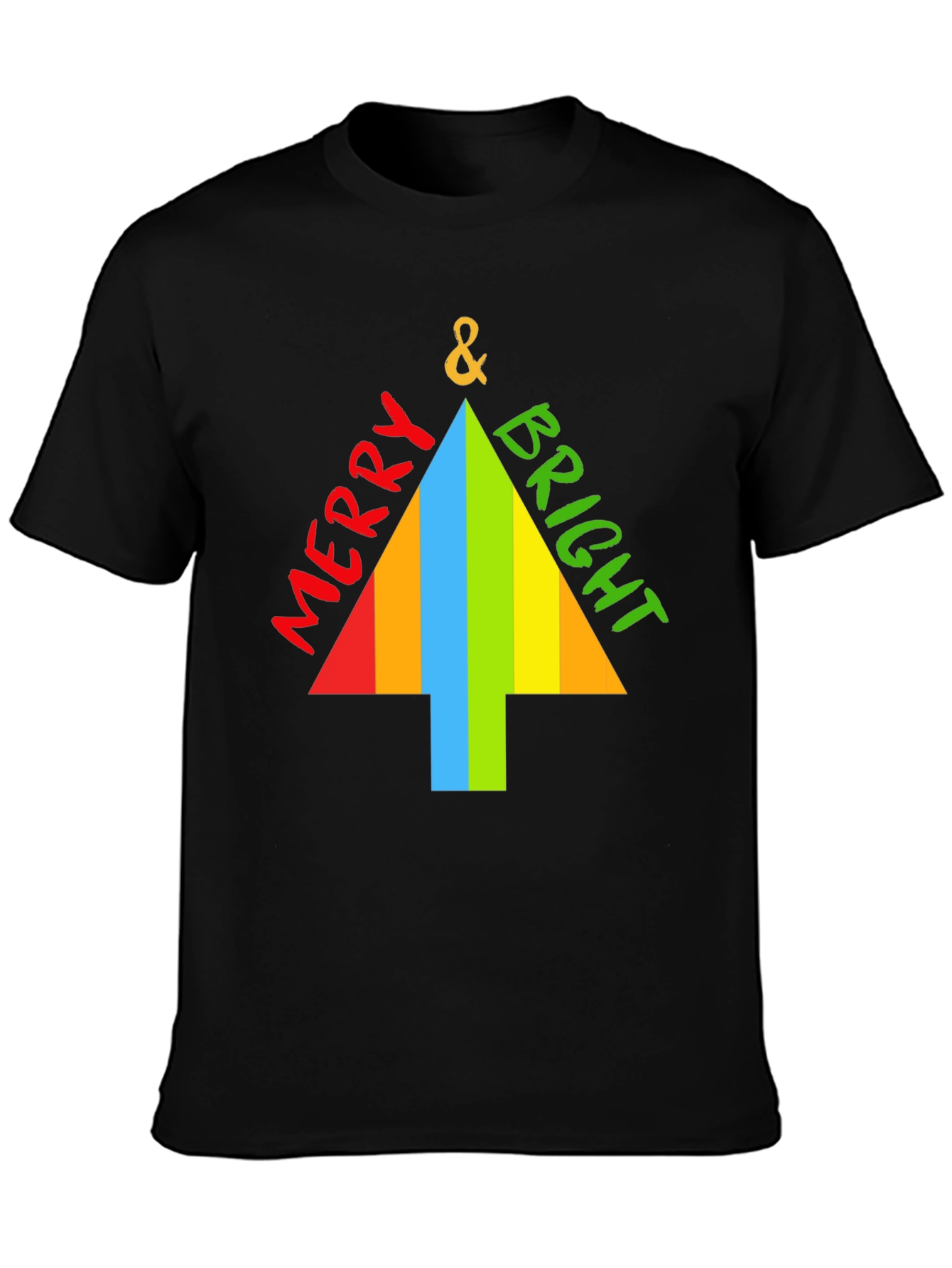 Merry & Bright Christmas Tree Graphic Tee - Black