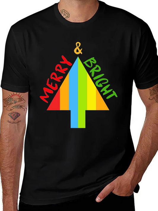 Merry & Bright Christmas Tree Graphic Tee - Black