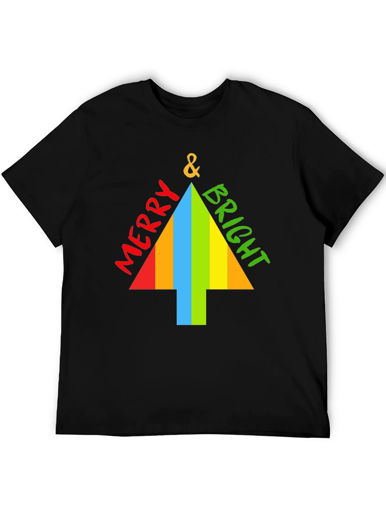 Merry & Bright Christmas Tree Graphic Tee - Black