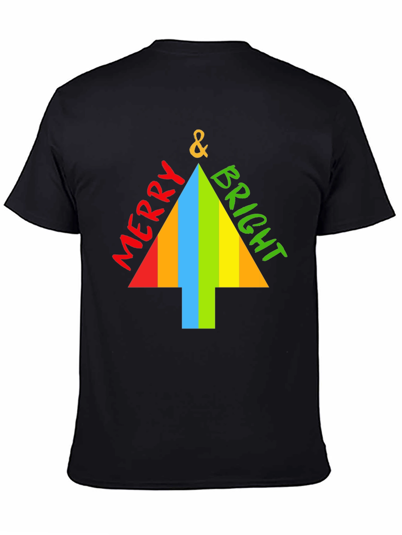 Merry & Bright Christmas Tree Graphic Tee - Black