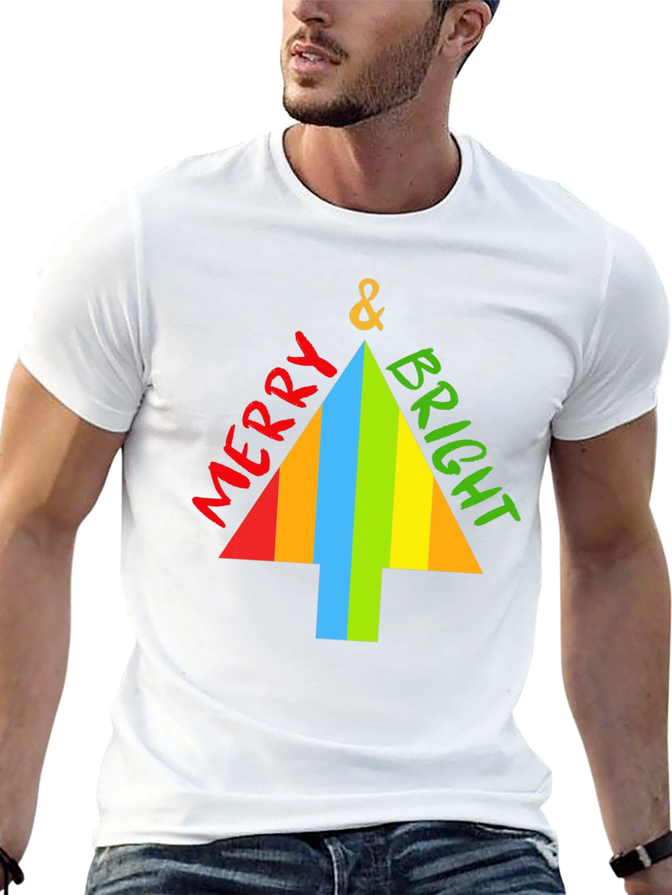 Merry & Bright Christmas Tree Graphic Tee - Black