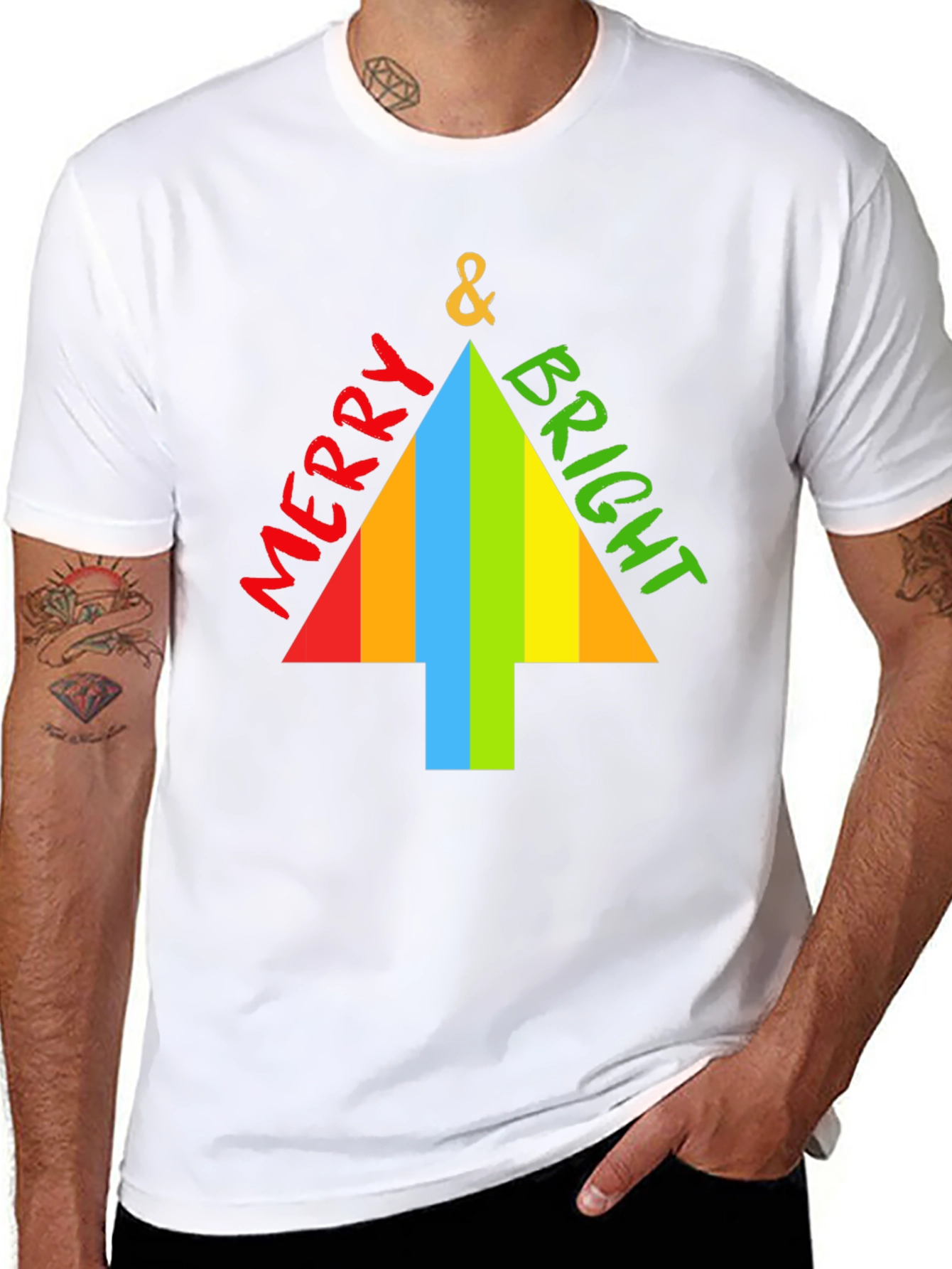 Merry & Bright Christmas Tree Graphic Tee - Black