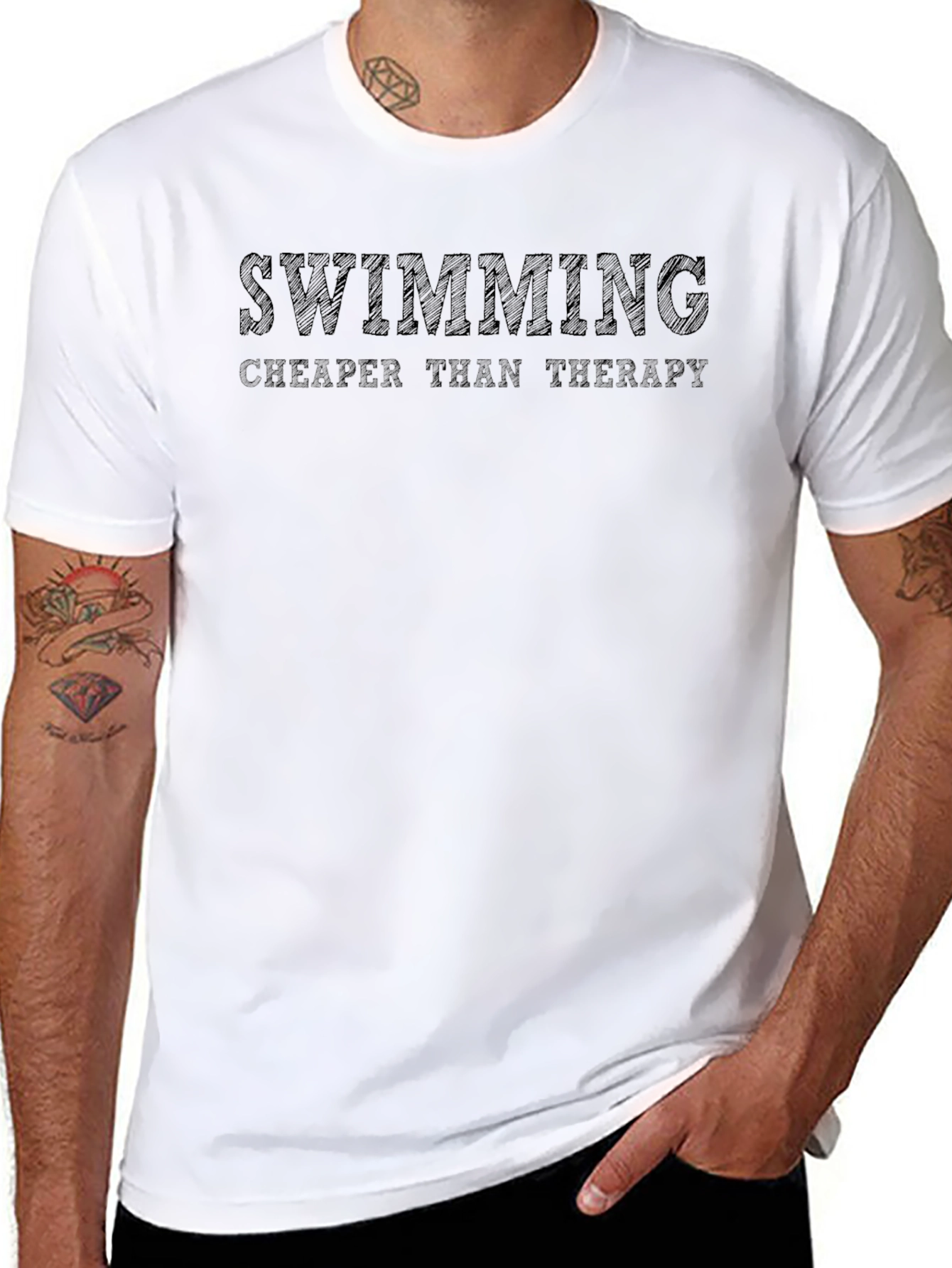 Swimming Cheaper Than Therapy Black T-Shirt