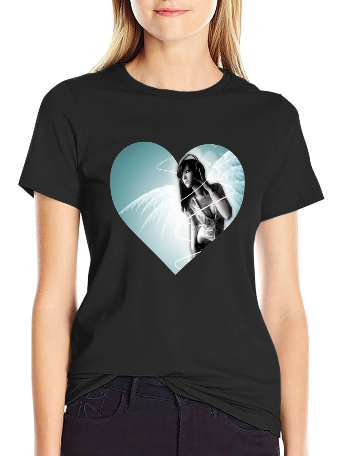 Heart Angel Graphic Black T-Shirt