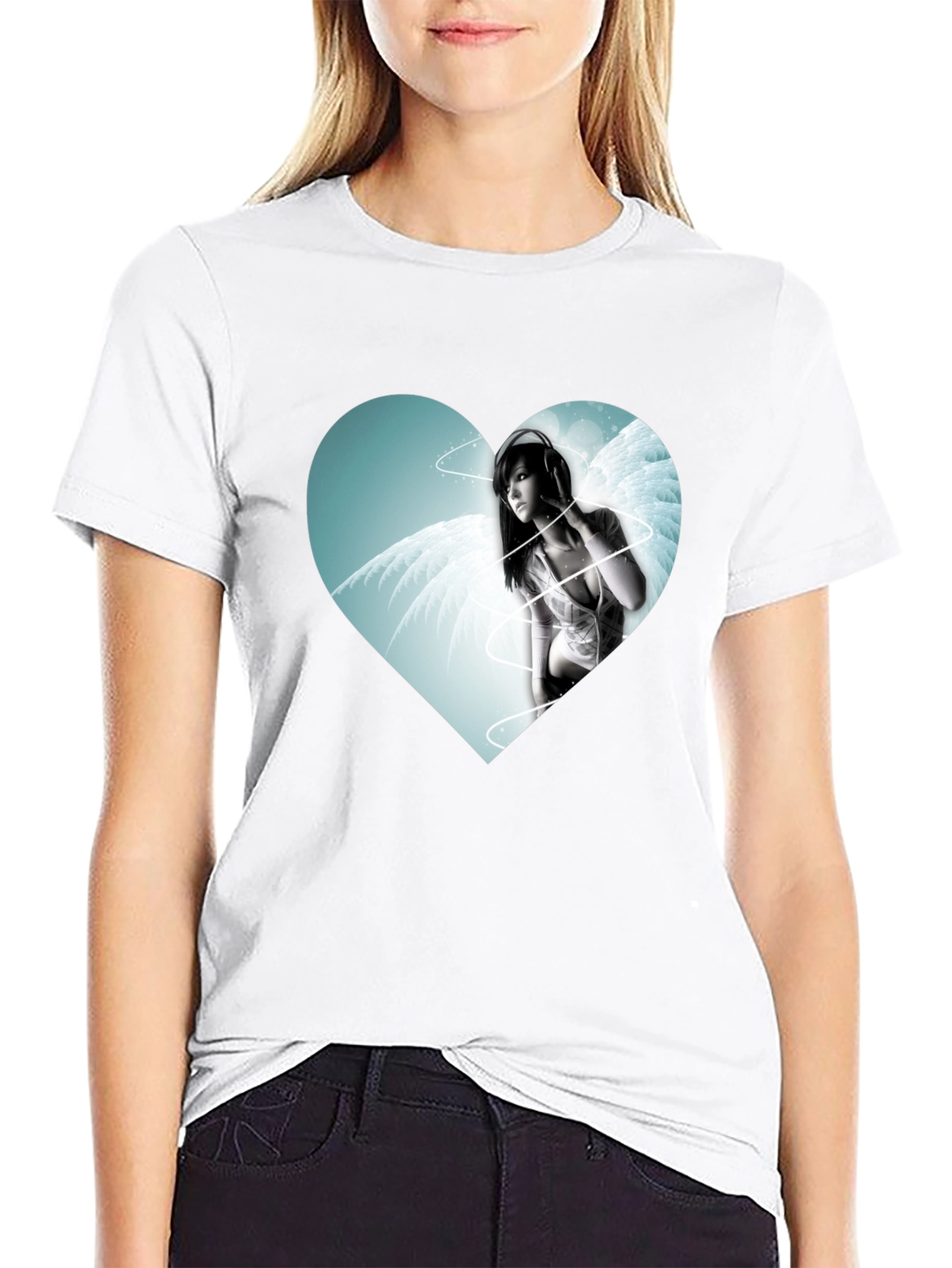 Heart Angel Graphic Black T-Shirt