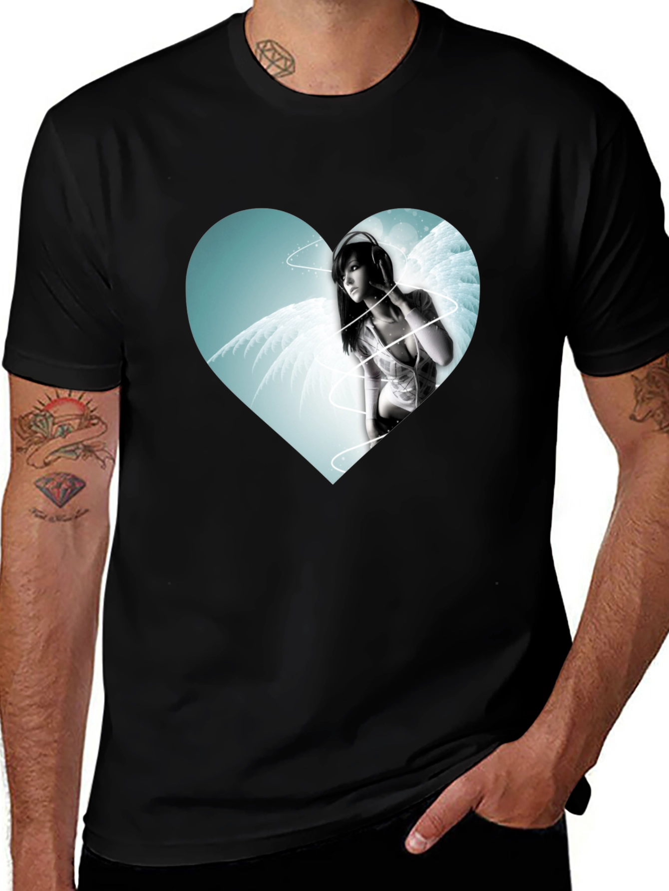 Heart Angel Graphic Black T-Shirt
