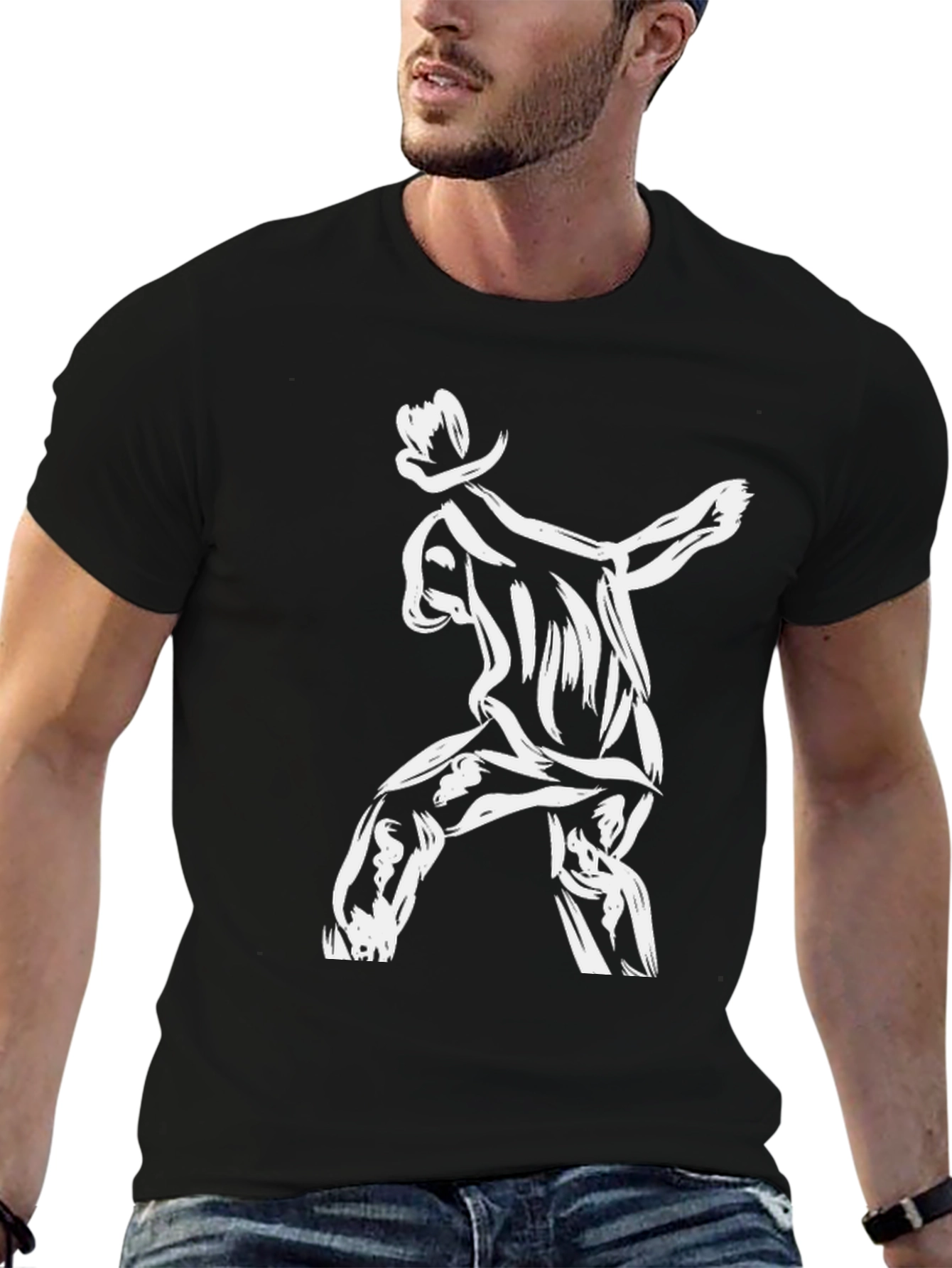 Cool Black T-Shirt with Graphic Dancer Design