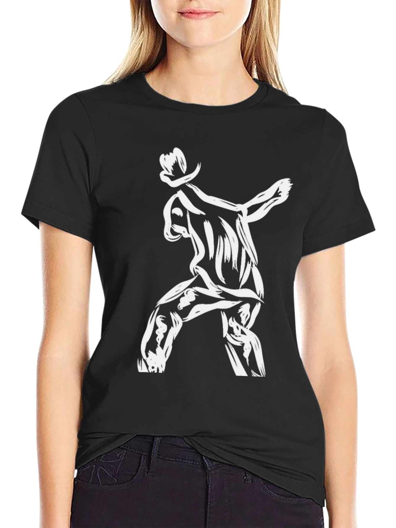 Cool Black T-Shirt with Graphic Dancer Design