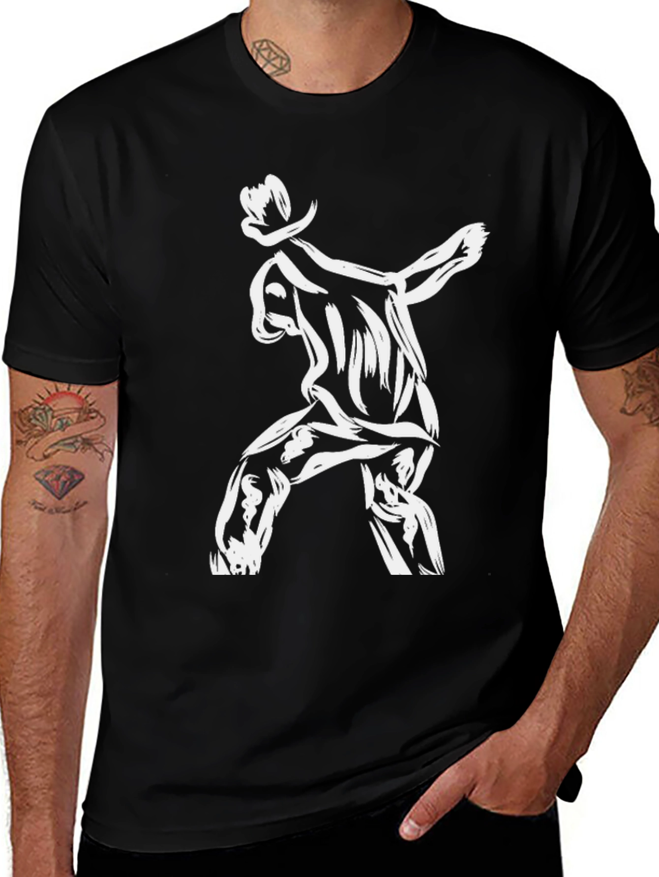 Cool Black T-Shirt with Graphic Dancer Design