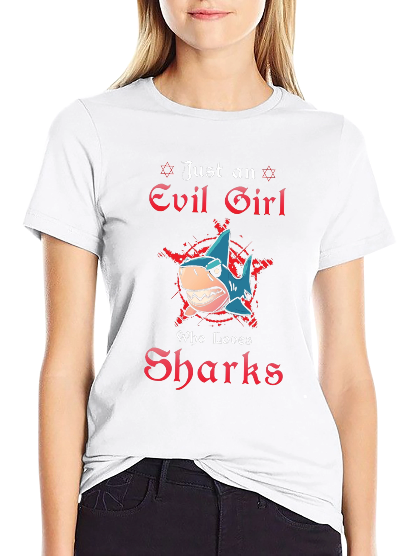 Evil Girl Shark Lover Graphic T-Shirt