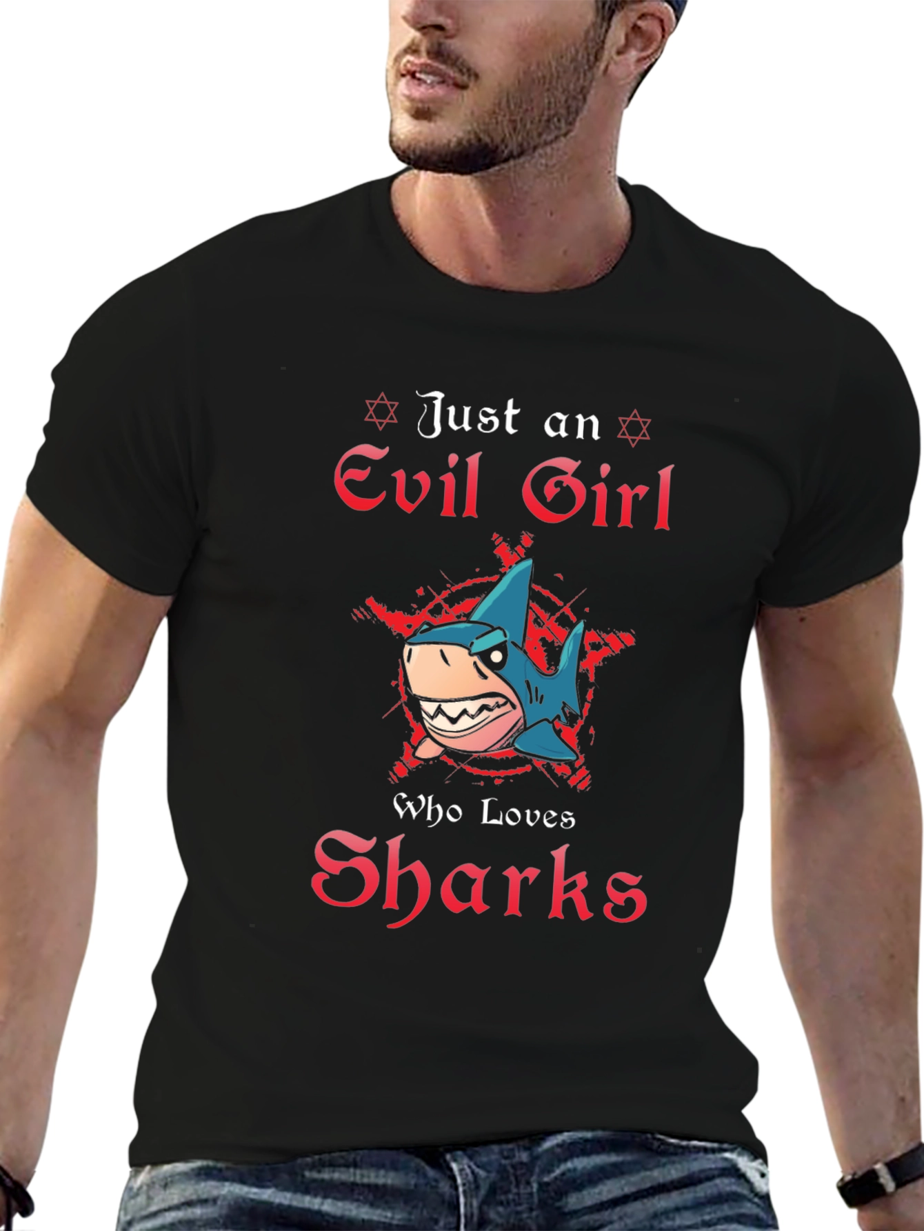 Evil Girl Shark Lover Graphic T-Shirt