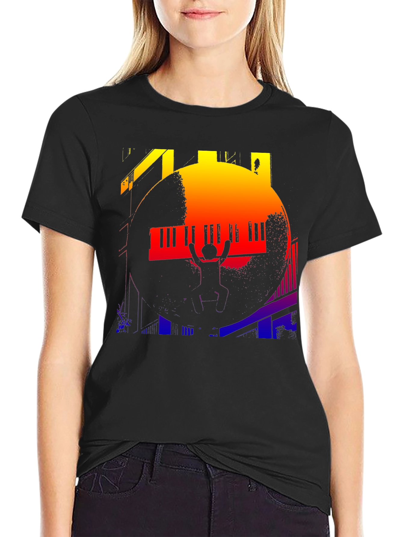 Piano Silhouette Graphic Tee - Black