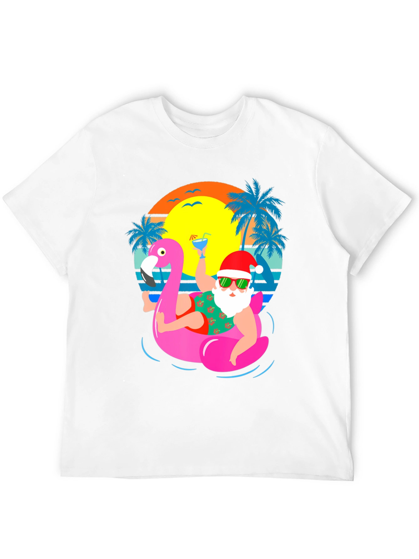 Santa Flamingo Pool Party Graphic T-Shirt