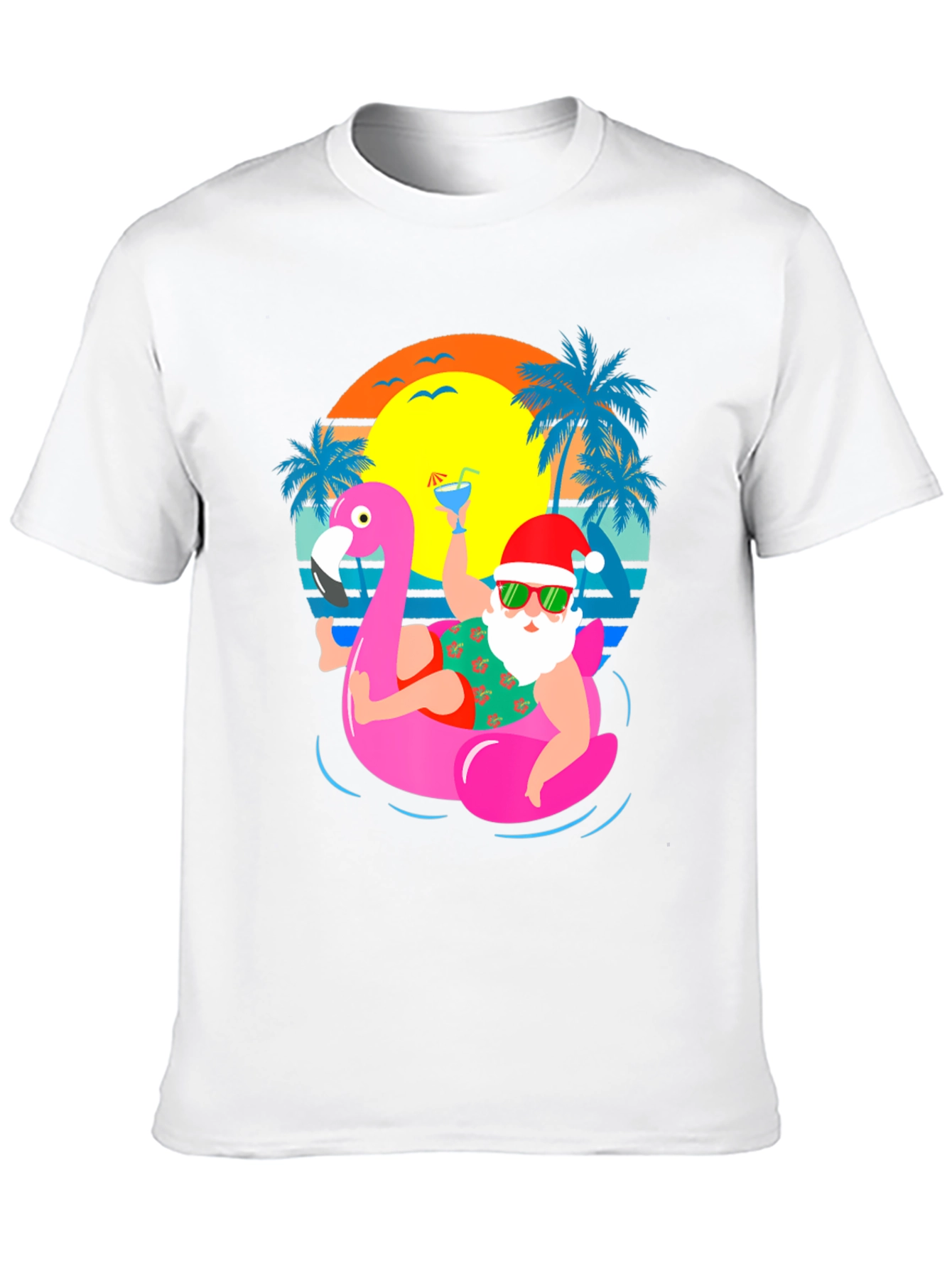 Santa Flamingo Pool Party Graphic T-Shirt