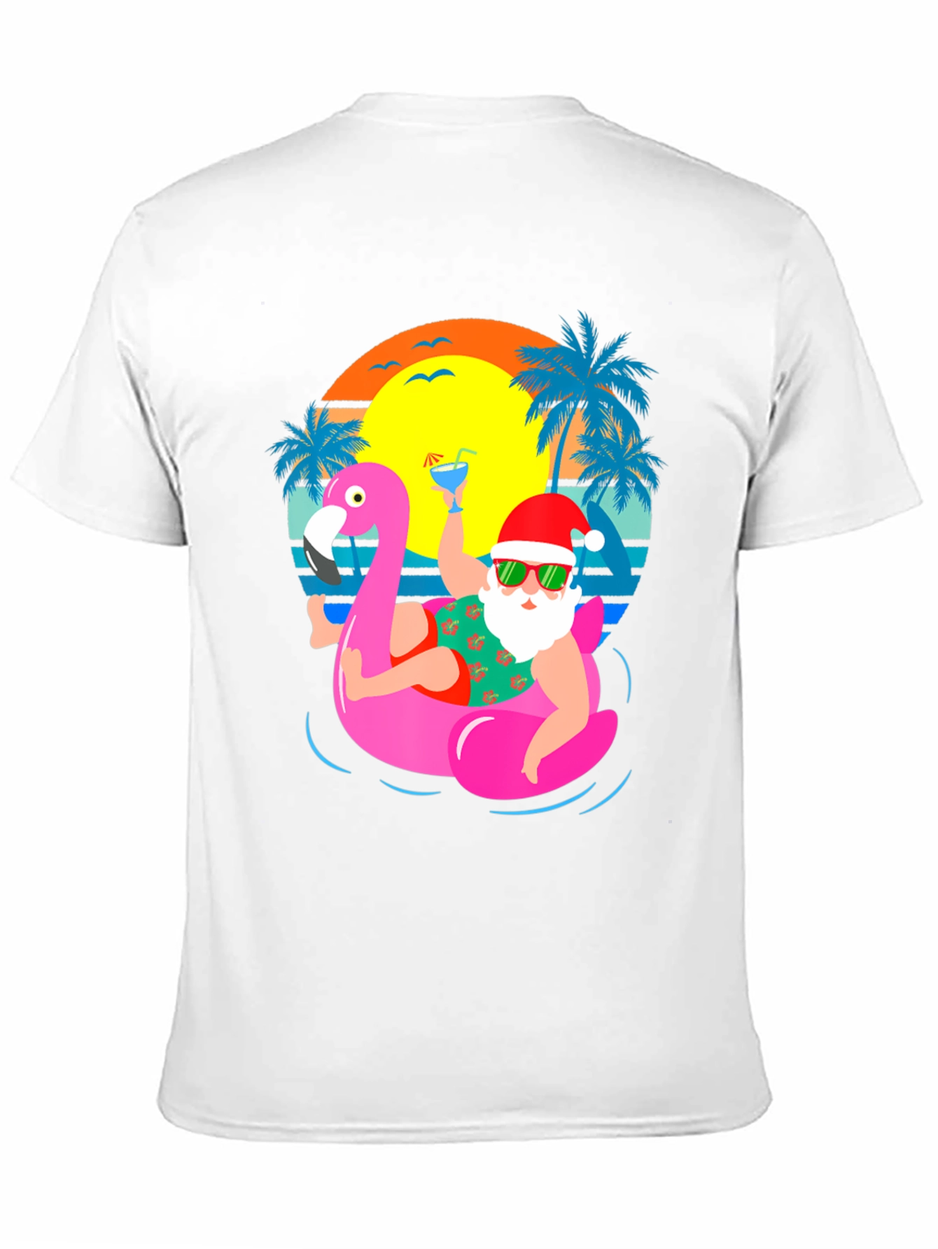 Santa Flamingo Pool Party Graphic T-Shirt