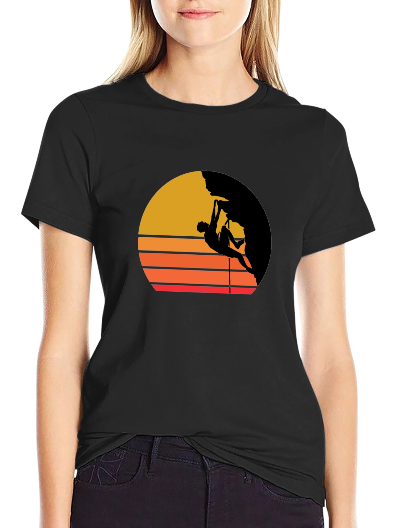 Retro Climbing T-Shirt - Sunset Silhouette Design